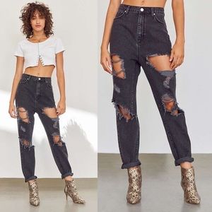 BDG Washed Black High-Rise Distressed Boyfriend Jeans